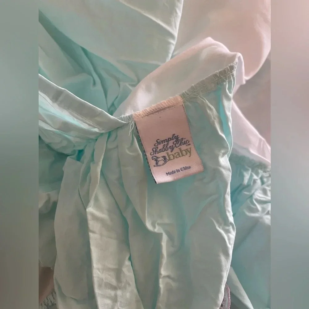 Simply Shabby Chic Baby Cribskirt Dust Ruffle  Blue Pink Embroidery VTG 2012 New